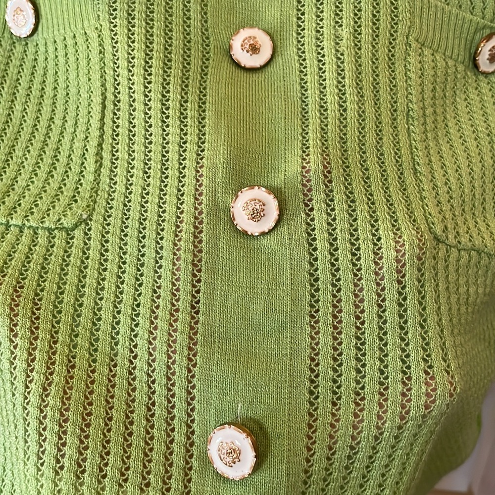 Green Round Neck Openwork Pullover - image 5